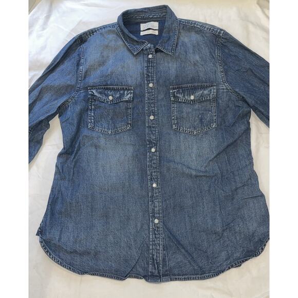 J Crew Denim Pearl Snap Buttons Shirt Top Women's Sz. 12 Slim - Picture 3 of 9